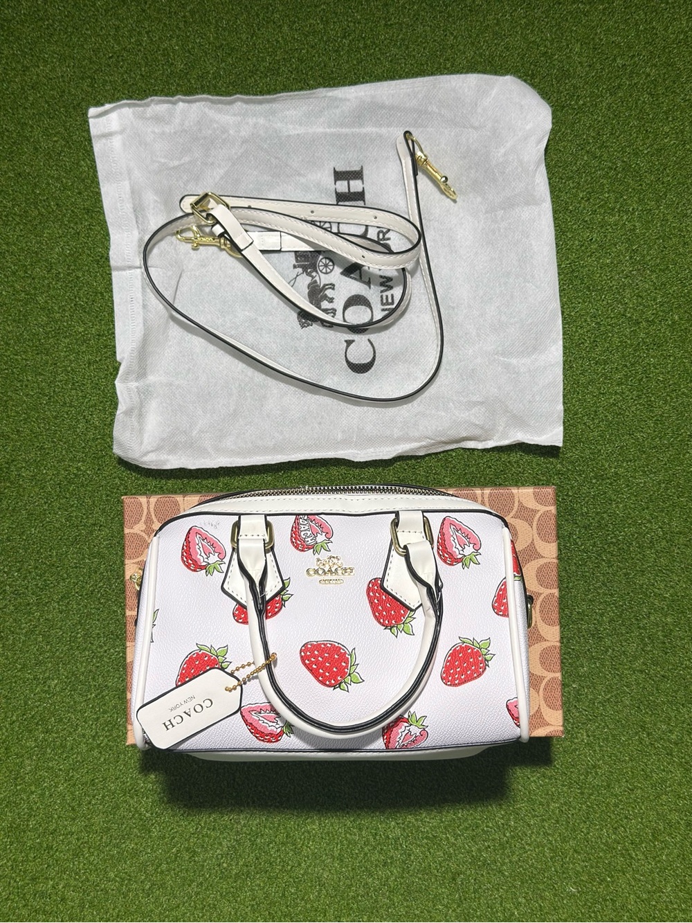 Coach White Satchel with Red Strawberry Print